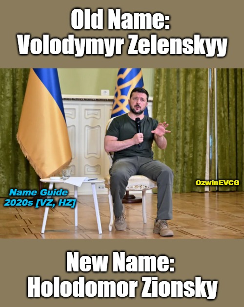 Name Guide 2020s [VZ, HZ] Keep Finding Chabad Lubavitch Behind Biden, Putin, and Zelensky | Old Name: 

Volodymyr Zelenskyy; OzwinEVCG; Name Guide 

2020s [VZ, HZ]; New Name: 

Holodomor Zionsky | image tagged in war,ukraine,peace,russia,world occupied,nickname | made w/ Imgflip meme maker