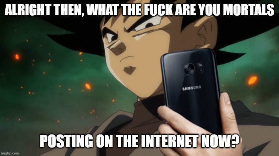 Goku Black after realising what the 30% of the internet actually is | ALRIGHT THEN, WHAT THE FUCK ARE YOU MORTALS; POSTING ON THE INTERNET NOW? | image tagged in goku black phone,goku black,phone,funny memes,memes,epic memes | made w/ Imgflip meme maker