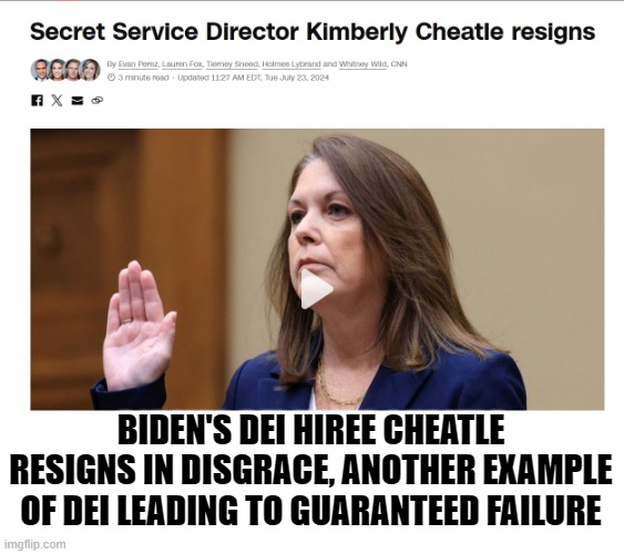 LMFAO  I am sure they'll find another unqualified person to do this important job | BIDEN'S DEI HIREE CHEATLE RESIGNS IN DISGRACE, ANOTHER EXAMPLE OF DEI LEADING TO GUARANTEED FAILURE | image tagged in stupid liberals,funny meme,funny memes,political meme,political humor,donald trump approves | made w/ Imgflip meme maker
