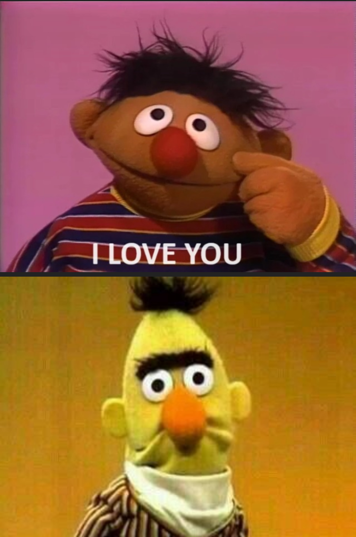 Destiel I love you but it’s Ernie and Bert Blank Meme Template