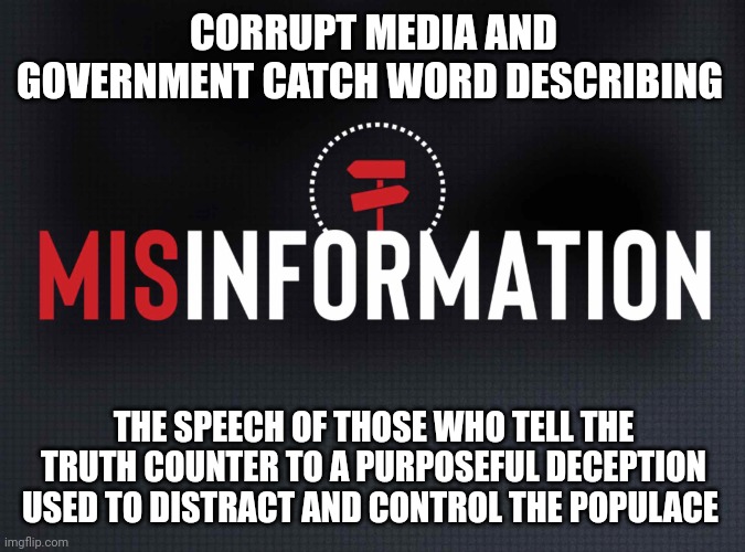 misinformation meme | CORRUPT MEDIA AND GOVERNMENT CATCH WORD DESCRIBING; THE SPEECH OF THOSE WHO TELL THE TRUTH COUNTER TO A PURPOSEFUL DECEPTION USED TO DISTRACT AND CONTROL THE POPULACE | image tagged in misinformation | made w/ Imgflip meme maker