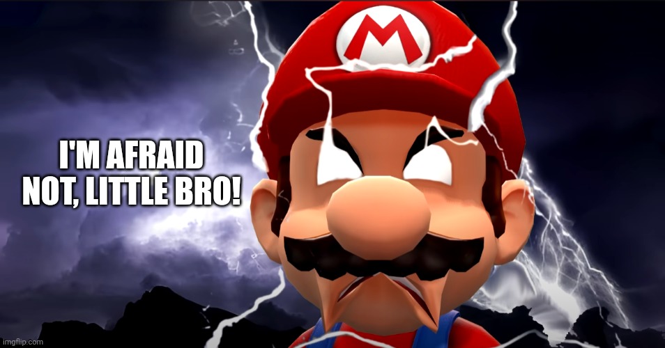 LowTierGod Mario V2 | I'M AFRAID NOT, LITTLE BRO! | image tagged in lowtiergod mario v2 | made w/ Imgflip meme maker