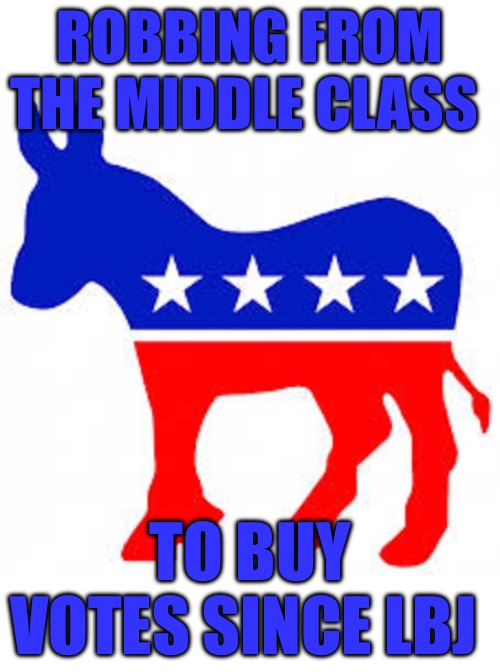 The Shill Machine | ROBBING FROM THE MIDDLE CLASS; TO BUY VOTES SINCE LBJ | image tagged in democrat donkey,machine,political meme,political memes,taxation is theft,working class | made w/ Imgflip meme maker