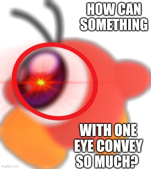 I don't know how it can! | HOW CAN SOMETHING; WITH ONE EYE CONVEY SO MUCH? | image tagged in waddle doo,kirby,png of waddle doo | made w/ Imgflip meme maker