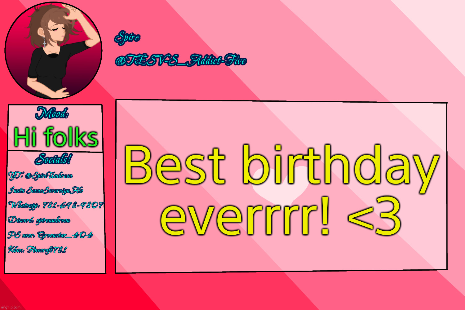 Minus the acid reflux.. | Best birthday everrrr! <3; Hi folks | image tagged in tesv-s_addict-five announcement template | made w/ Imgflip meme maker