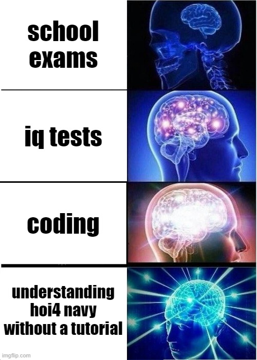 determinating intelligence be like | school exams; iq tests; coding; understanding hoi4 navy without a tutorial | image tagged in memes,expanding brain | made w/ Imgflip meme maker