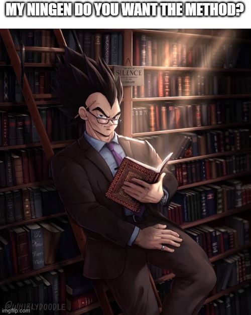 Librarian Vegeta | MY NINGEN DO YOU WANT THE METHOD? | image tagged in librarian vegeta | made w/ Imgflip meme maker