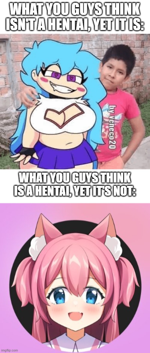 WHAT YOU GUYS THINK ISN'T A HENTAI, YET IT IS:; WHAT YOU GUYS THINK IS A HENTAI, YET IT'S NOT: | image tagged in bad bitch,catgirl mgm | made w/ Imgflip meme maker