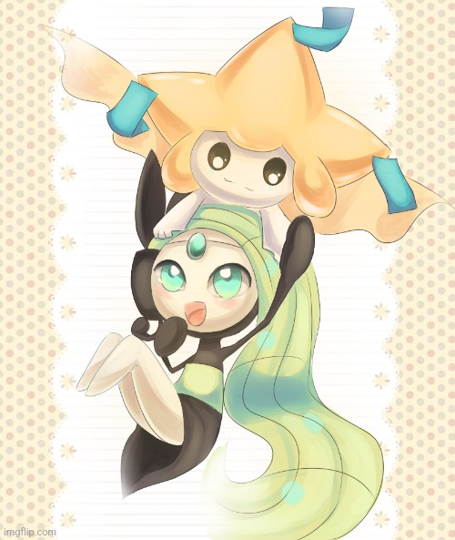 Meloetta and Jirachi, again (Art by HighVoltage) | made w/ Imgflip meme maker