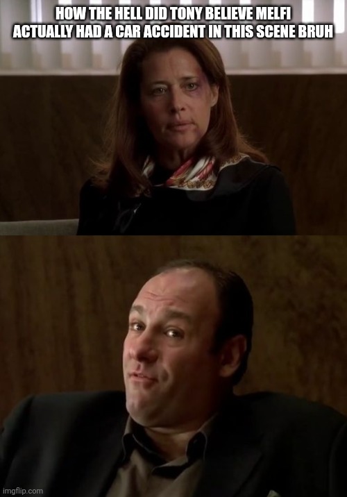 HOW THE HELL DID TONY BELIEVE MELFI ACTUALLY HAD A CAR ACCIDENT IN THIS SCENE BRUH | made w/ Imgflip meme maker