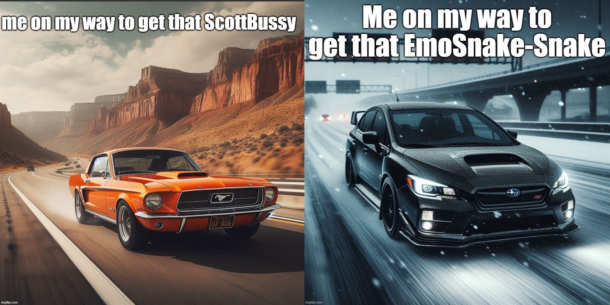 image tagged in me on my way to get that scottbussy,me on my way to get that emosnake-snake | made w/ Imgflip meme maker