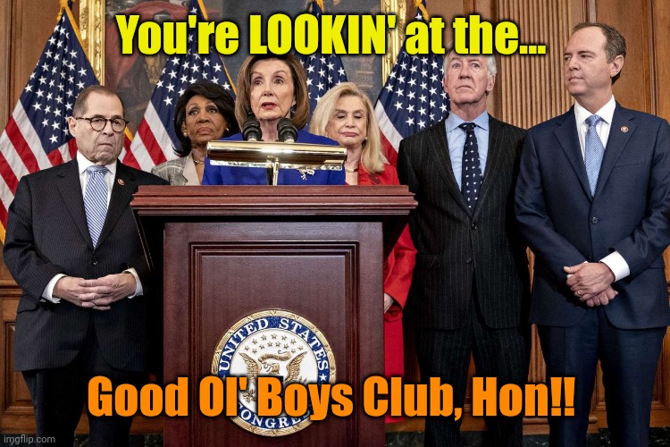 Democrat Congressmen | You're LOOKIN' at the... Good Ol' Boys Club, Hon!! | image tagged in democrat congressmen | made w/ Imgflip meme maker