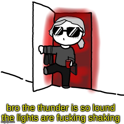 istg if the power goes out again | bro the thunder is so lound the lights are fucking shaking | image tagged in i'm back | made w/ Imgflip meme maker