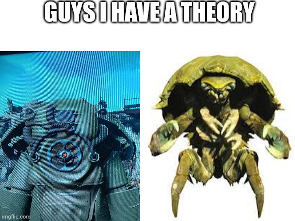 The back of x-01 power armor is just a softshell mirelurk | GUYS I HAVE A THEORY | image tagged in softshell mirelurk,x-01 power armor,fallout 4 | made w/ Imgflip meme maker