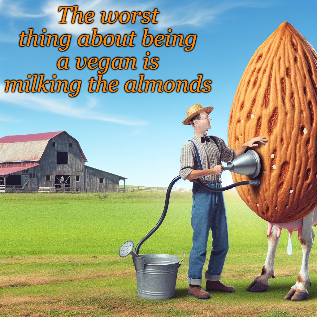 the worst thing about being a vegan | The worst thing about being a vegan is milking the almonds | image tagged in almonds,kewlew,milk | made w/ Imgflip meme maker