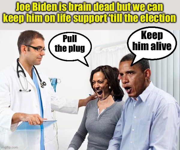 Conflict with his handlers | Joe Biden is brain dead but we can keep him on life support ‘till the election; Keep him alive; Pull the plug | image tagged in how people view doctors,joe biden | made w/ Imgflip meme maker