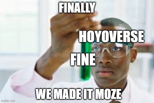 moze, your next | FINALLY; HOYOVERSE; FINE; WE MADE IT MOZE | image tagged in finally,video games,gaming | made w/ Imgflip meme maker