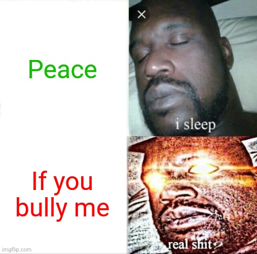 End Bullying | Peace; If you bully me | image tagged in memes,sleeping shaq,end bullying | made w/ Imgflip meme maker