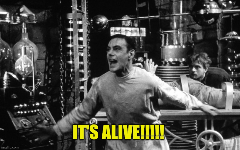 Frankenstein It's Alive | IT'S ALIVE!!!!! | image tagged in frankenstein it's alive | made w/ Imgflip meme maker