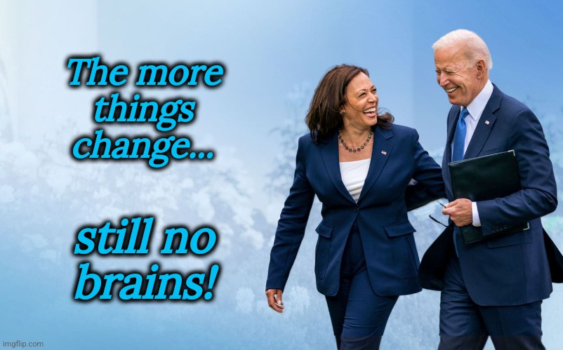 Biden and Harris | The more
things
change... still no
brains! | image tagged in biden and harris,memes,the more things change,brains,democrats,dementia | made w/ Imgflip meme maker