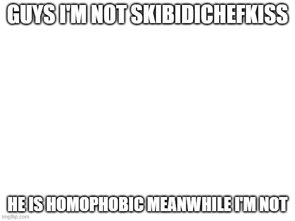 GUYS I'M NOT SKIBIDICHEFKISS; HE IS HOMOPHOBIC MEANWHILE I'M NOT | made w/ Imgflip meme maker