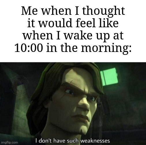 Sometimes I wake up at that time | Me when I thought it would feel like when I wake up at 10:00 in the morning: | image tagged in i don't have such weakness,memes,funny,wake up | made w/ Imgflip meme maker