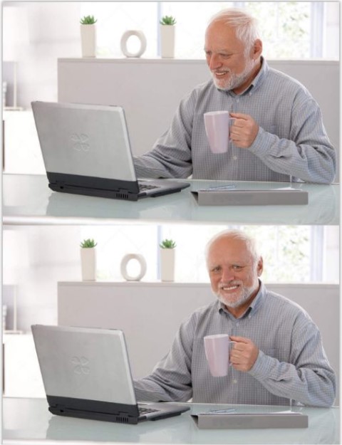 High Quality Old man coffee computer template Blank Meme Template