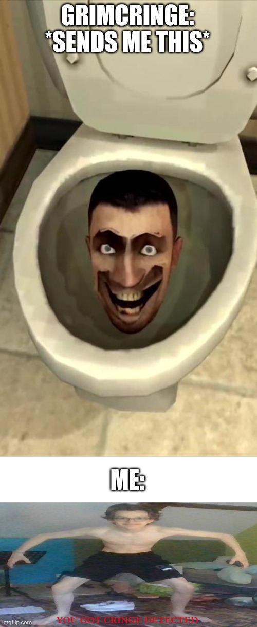 GRIMCRINGE: *SENDS ME THIS* ME: | image tagged in skibidi toilet,you got cringe detected | made w/ Imgflip meme maker