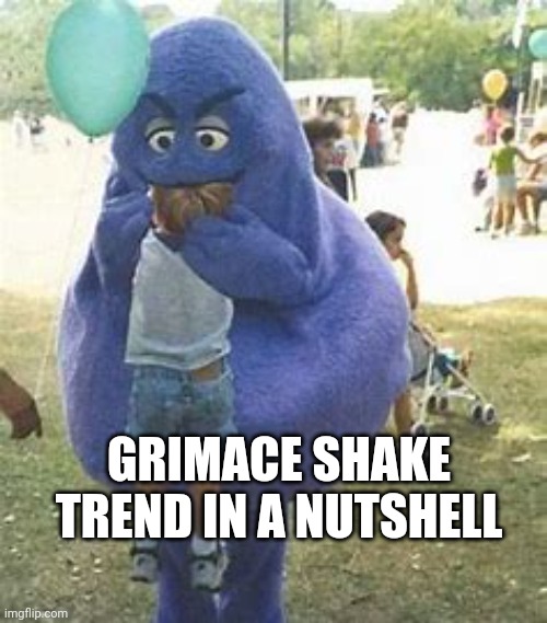 GRIMACE SHAKE TREND IN A NUTSHELL | image tagged in grimace,grimace shake,cursed image | made w/ Imgflip meme maker