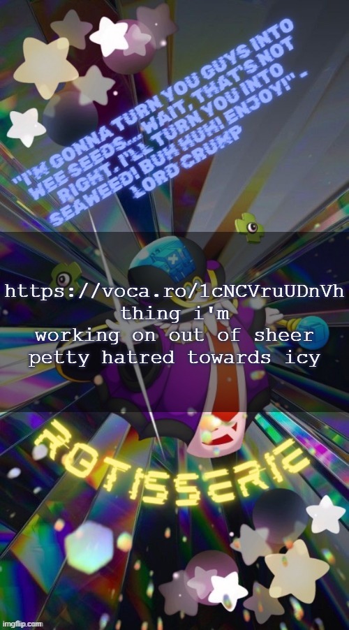 Rotisserie but he's the Supreme Leader of the X-Nauts | https://voca.ro/1cNCVruUDnVh thing i'm working on out of sheer petty hatred towards icy | image tagged in rotisserie but he's the supreme leader of the x-nauts | made w/ Imgflip meme maker