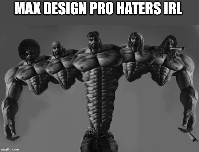 Don't mind me pissing off MSMG users | MAX DESIGN PRO HATERS IRL | image tagged in gigachad | made w/ Imgflip meme maker