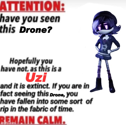 Have you seen this Drone? | Drone? Uzi; Drone, | image tagged in murder drones,memes,hello there,why are you reading the tags | made w/ Imgflip meme maker