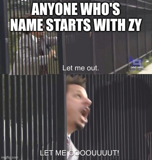 LET ME OUT | ANYONE WHO'S NAME STARTS WITH ZY | image tagged in let me out | made w/ Imgflip meme maker
