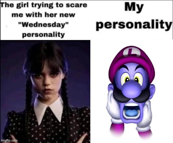 The girl trying to scare me with her new wednesday personality | image tagged in the girl trying to scare me with her new wednesday personality,wega | made w/ Imgflip meme maker