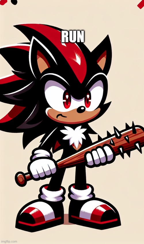 Shadow the hedgehog with a bat | RUN | image tagged in shadow the hedgehog with a bat | made w/ Imgflip meme maker