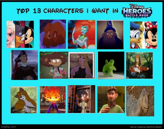 Top 13 Characters I Want in Disney Heroes Battle Mode | image tagged in top 13 characters i want in disney heroes battle mode | made w/ Imgflip meme maker