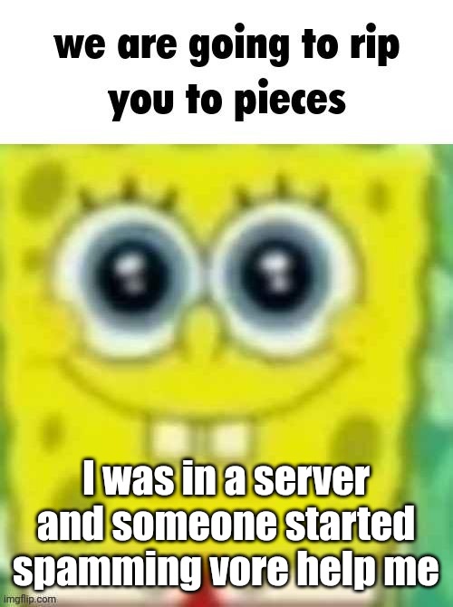 spangledob | I was in a server and someone started spamming vore help me | image tagged in spangledob | made w/ Imgflip meme maker