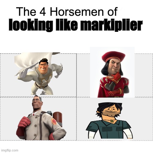 Hello everybody my name is markiplier | looking like markiplier | image tagged in four horsemen,markiplier,markiplier metroman reaction meme,markiplier e,the medic tf2 | made w/ Imgflip meme maker