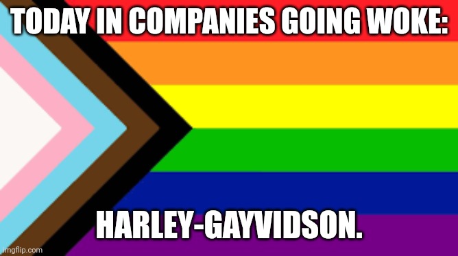 The metastasis of their perversions continues to spread. | TODAY IN COMPANIES GOING WOKE:; HARLEY-GAYVIDSON. | image tagged in gay flag | made w/ Imgflip meme maker