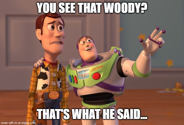 X, X Everywhere Meme | YOU SEE THAT WOODY? THAT'S WHAT HE SAID... | image tagged in memes,x x everywhere | made w/ Imgflip meme maker