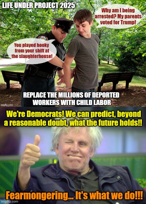 Your Fortune - Only 99¢/Min. CALL NOW! | We're Democrats! We can predict, beyond a reasonable doubt, what the future holds!! Fearmongering... It's what we do!!! | image tagged in gary busey thumbs up | made w/ Imgflip meme maker
