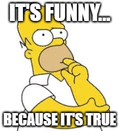Homer Simpson Hmmmm | IT'S FUNNY... BECAUSE IT'S TRUE | image tagged in homer simpson hmmmm | made w/ Imgflip meme maker