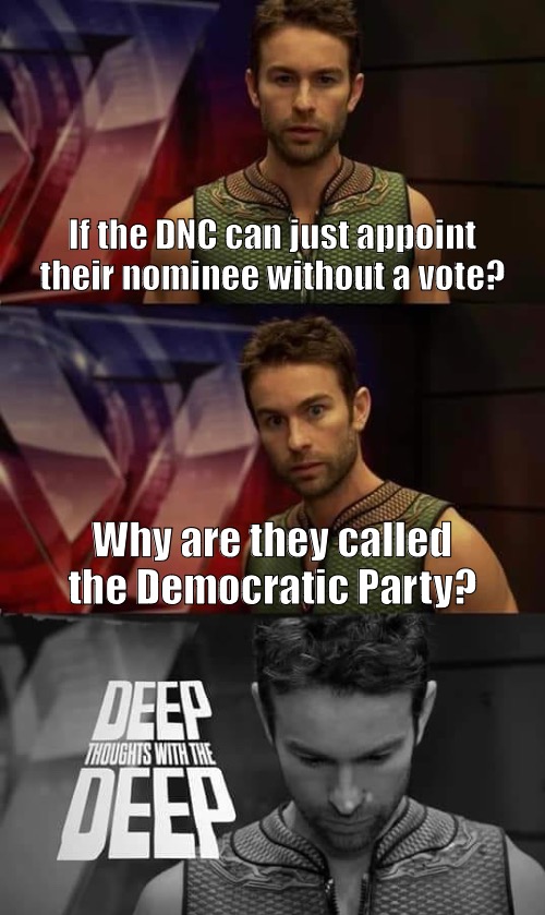 Commiecratic party | If the DNC can just appoint their nominee without a vote? Why are they called the Democratic Party? | image tagged in deep thoughts with the deep | made w/ Imgflip meme maker