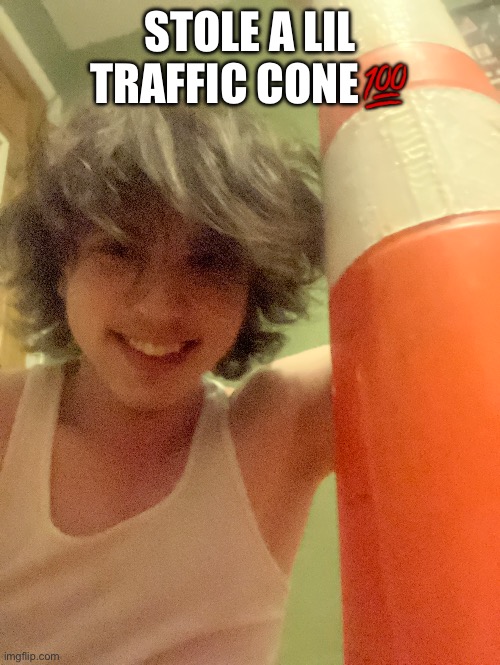 I had to run full sprint for 10 minutes for ts (worth it) | STOLE A LIL TRAFFIC CONE💯 | image tagged in theft | made w/ Imgflip meme maker