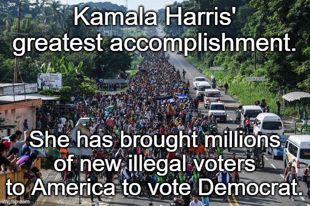 Democrats could never win legally.  They have nothing this country wants or needs.  So they "destroy democracy" to get their way | Kamala Harris' greatest accomplishment. She has brought millions of new illegal voters to America to vote Democrat. | image tagged in laws do not matter to democrats,the ends always justify the means,even if the means are illegal | made w/ Imgflip meme maker