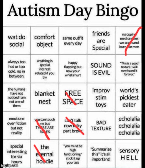 autism bingo | image tagged in autism bingo | made w/ Imgflip meme maker