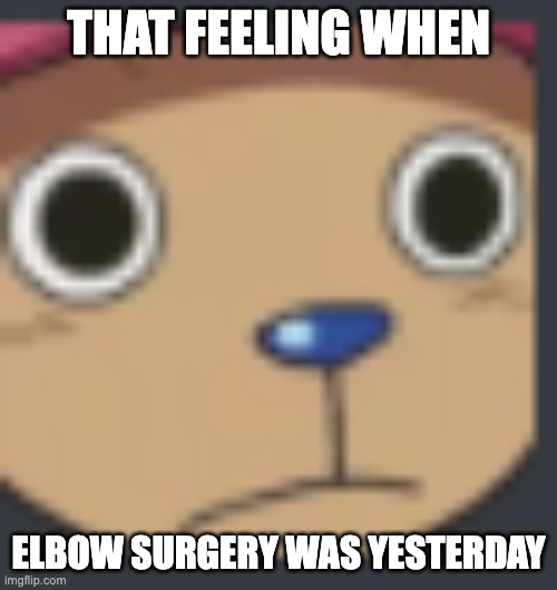 tony | THAT FEELING WHEN; ELBOW SURGERY WAS YESTERDAY | image tagged in tony | made w/ Imgflip meme maker