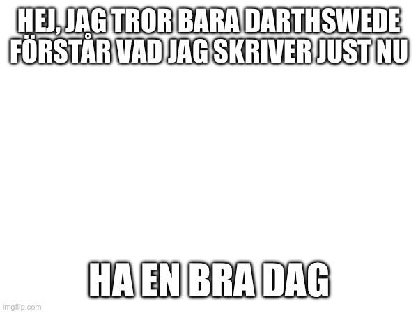 HEJ, JAG TROR BARA DARTHSWEDE FÖRSTÅR VAD JAG SKRIVER JUST NU; HA EN BRA DAG | made w/ Imgflip meme maker