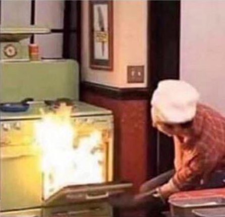 High Quality Spencer cooking oven fire a few more minutes Blank Meme Template