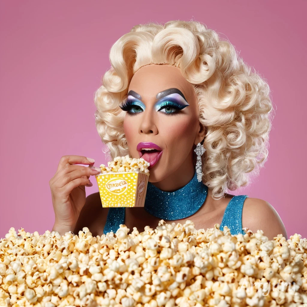 Drag queen eating Popcorn Blank Meme Template